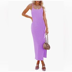 NWT - Maxi Dresses for Women Sleeveless Bodycon Ribbed Knit Slit Purple - M